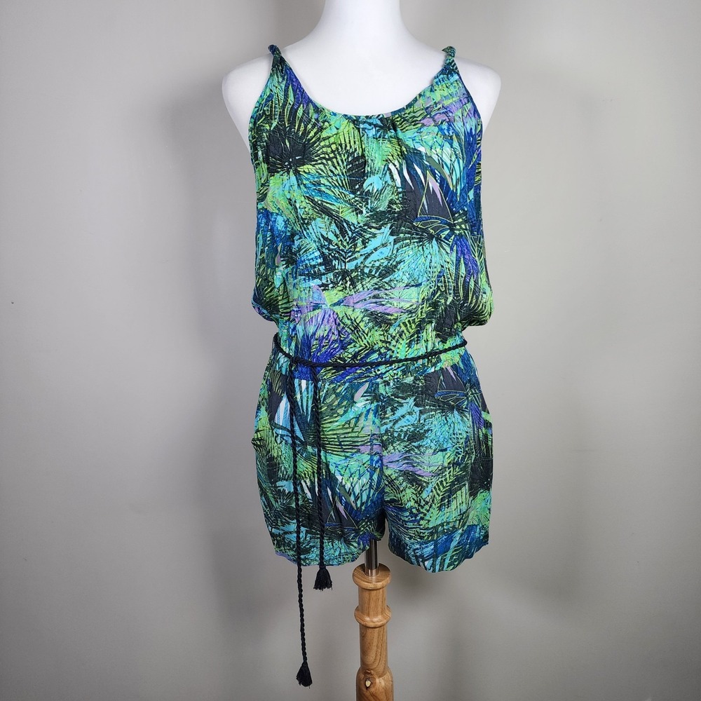 Only Blue Behavior Shorts Romper Womens Medium Pockets One Piece Tropical Print‎